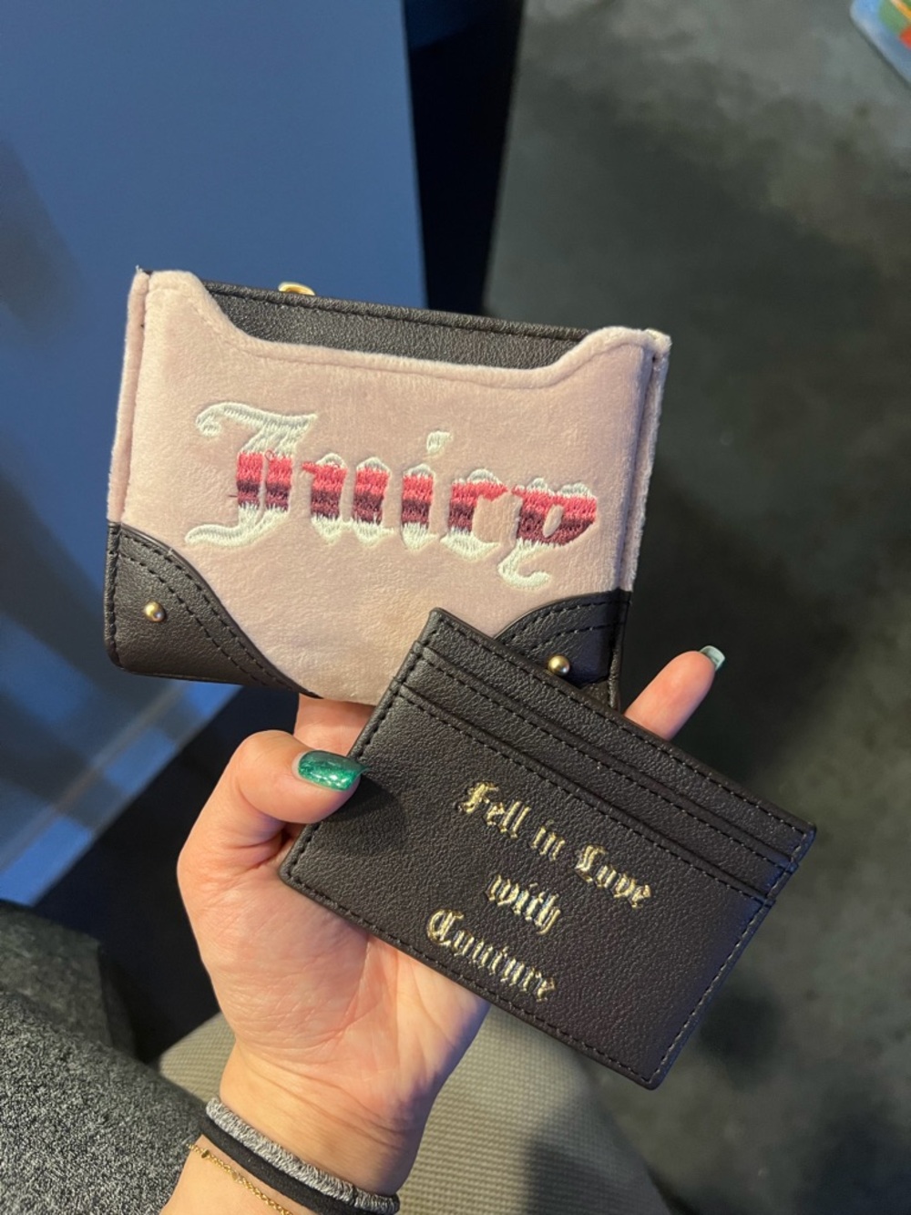 Juicy Couture Pink Velvet and Black Leather Card Wallet Set